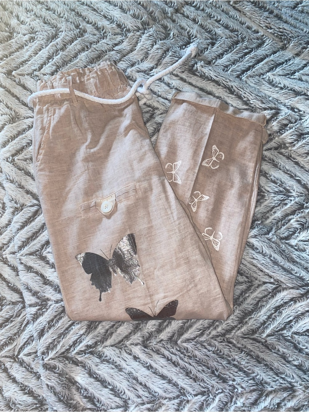 MADE IN ITALY Italian linen blend butterfly print pants